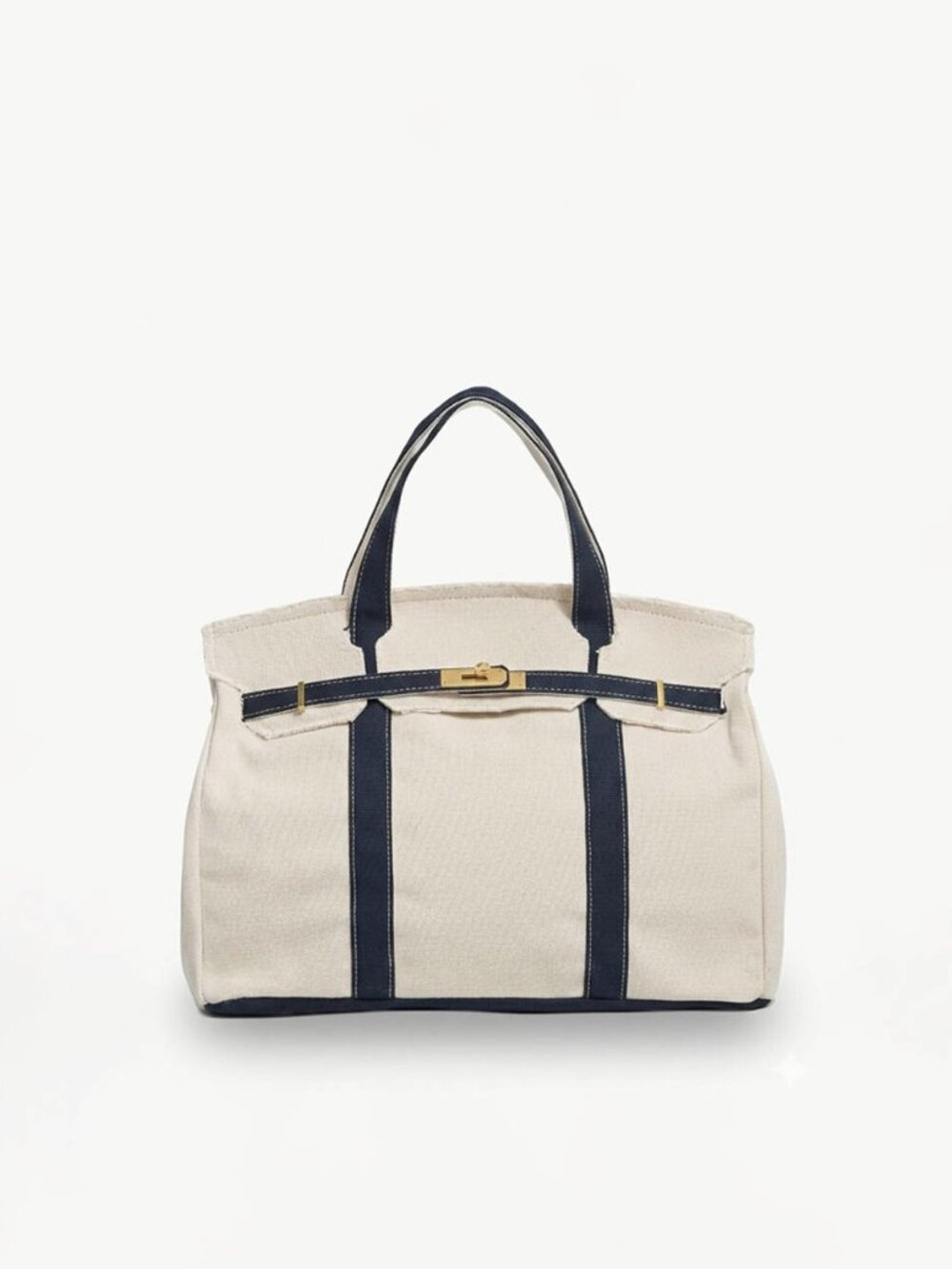 The Boatkin Canvas Tote Bag - Spacious Bag NAVY BLUE w/ Gold Buckle